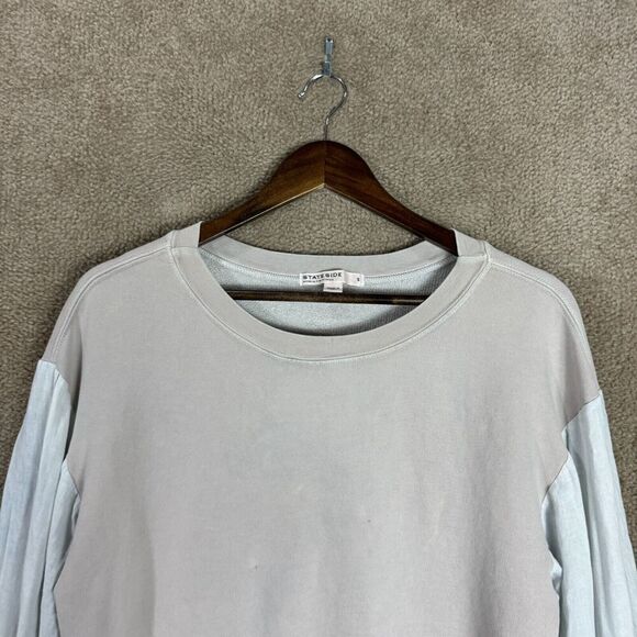 Stateside Sweatshirt Womens Small S Gray Crew Contrast Linen Sleeve French Terry - Picture 3 of 11